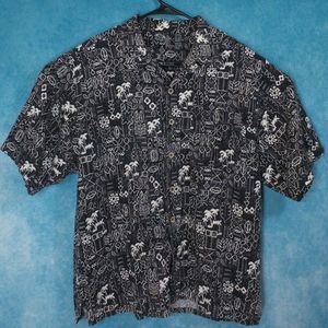 OP Sport Hawaiian Shirt, Gray/White, Men's, Size XL